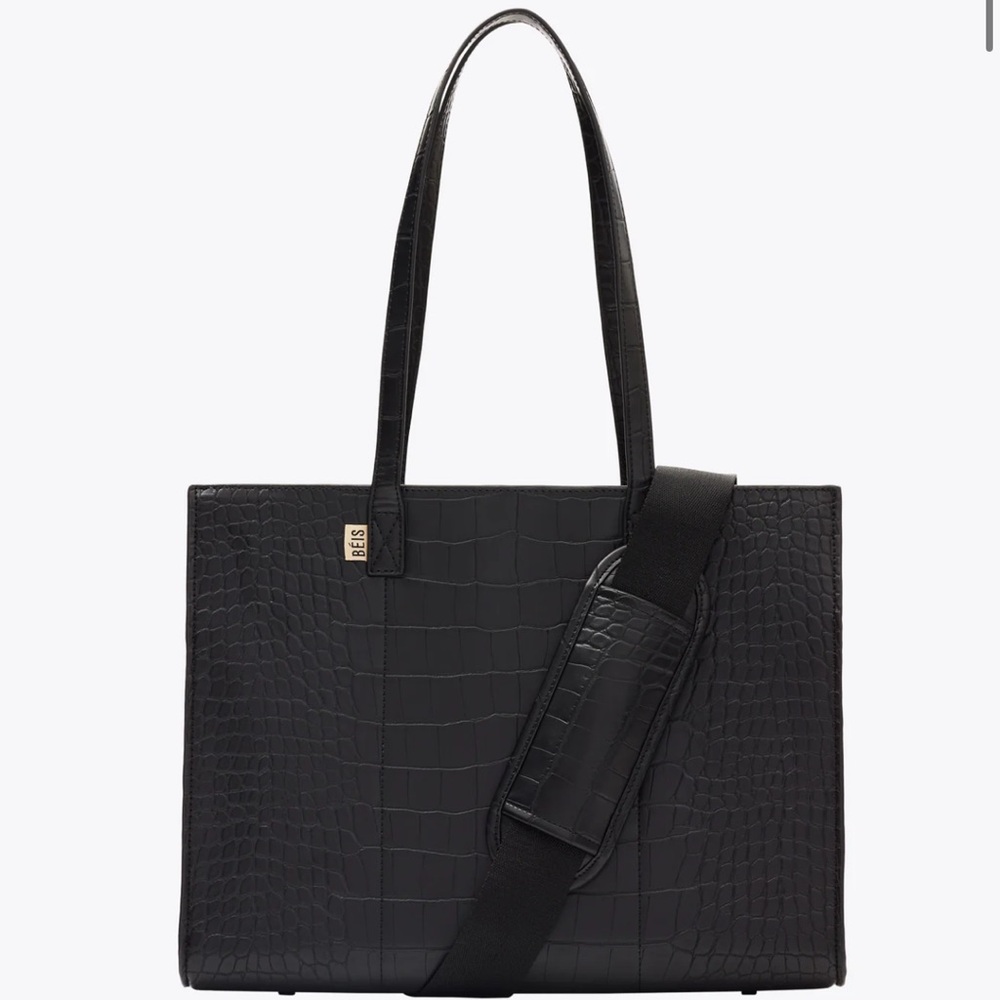 BEIS Black Croc Work Tote Bag